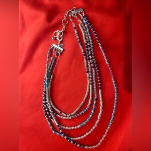 Chico's Vibrant Blue and Silver Beaded Necklace